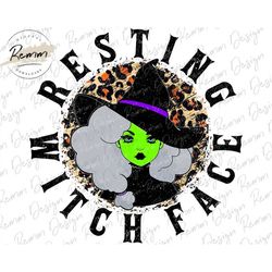 resting witch face png sublimation design, halloween sublimation, fall, autumn, october, retro, grunge, leopard, png