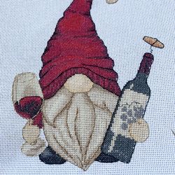 Wine gnome, Cross stitch pattern, Gnome cross stitch, Counted cross stitch, Cross stitch pdf