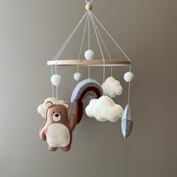 Baby mobile in the crib, bear baby mobile,  baby mobile with a bear, nursery decor