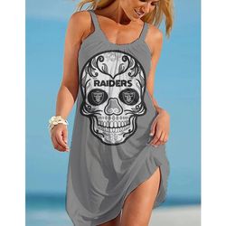 Las Vegas Raiders Printed Beach Dress For Leisure