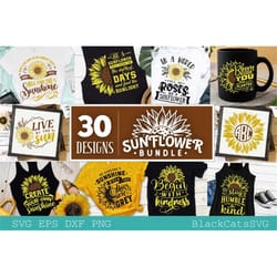 sunflower svg bundle 30 designs sunflower svg, flower svg, monogram svg, half sunflower svg, sunflower svg file, cut fil