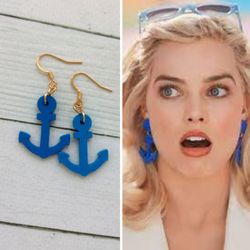 Barbie earrings Blue anchor earrings Cosplay earrings Movie 2023 inspired earrings Wooden anchor earrings Gift for her