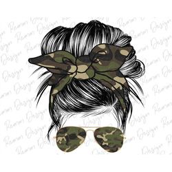 camo army mom bun png, sunglasses headband mom life png, army wife png, camo life png, sublimation design download