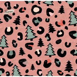 seamless christmas tree pattern, colorful leopard print christmas seamless pattern, repeating pattern for commercial use