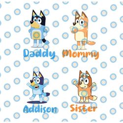 personalized named bluey svg, the heeler family bluey dad mom svg, doggy svg, funny bluey, blue heeler cartoon dog famil