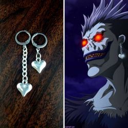 ryuk inspired earrings death note jewelry mismatched silver heart earring shinigami heart anime cosplay costume