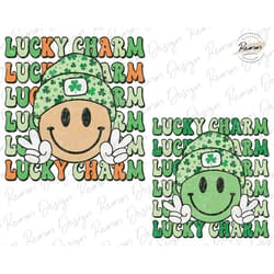 st. patrick's day png, lucky charm png, stacked, retro smiley face png, green leopard png, retro st. patty's day png, su