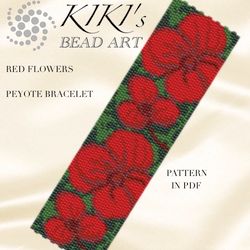 red flowers peyote bracelet pattern peyote pattern design 2 drop peyote in pdf instant download