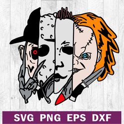 horror movie character face svg png file, horror movie svg, jason voorhees michael myers chucky svg