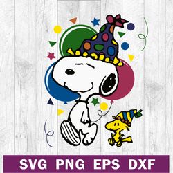 snoopy happy birthday svg png file, snoopy birthday svg, snoopy peanuts svg