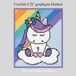 Crochet C2C Rainbow Unicorn Graphgan blanket pattern PDF Download