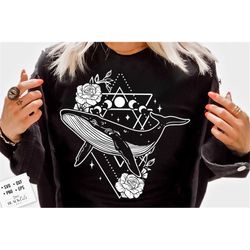 celestial whale svg, magic whale svg, mystical humpback whale svg, boho whale svg, floral whale svg, boho svg, boho illu
