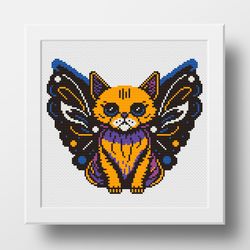 Cat cross stitch pattern, Butterfly wings, Counted cross stitch, Modern cross stitch digital pattern, Cute Animal
