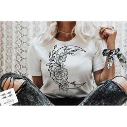 crescent moon svg, moon and rose svg,  magic illustration svg, witchcraft svg, boho svg, magic illustration svg, witchy