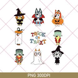 bluey horror halloween 2023 png, bluey bingo balloon halloween png, bluey trick or treat png, bluey family halloween png