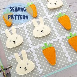 Quiet book page, Rabbit tic-tac-toe, PDF sewing pattern, SVG files