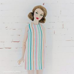Pastel striped A-dress for Poppy Parker and Barbie regular