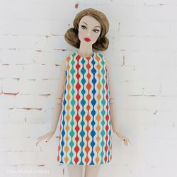A-silhouette dress with vintage pattern for Poppy Parker and Barbie regular