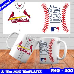 Cardinals Mug Design Png, Sublimate Mug Template, Cardinals Mug Wrap, Sublimate Baseball Design Png, Instant Download