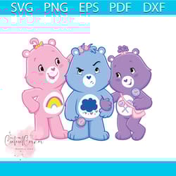 care bear png, swear bear bundle yellow green blue pink png