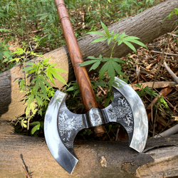 double headed axe, bearded axe, battle axe, hand forged axe, double bit axe, double side headed high steel blade axe