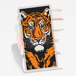 Cross stitch bookmark pattern Tiger, Counted cross stitch, Animal bookmark cross stitch, Gift for book lover