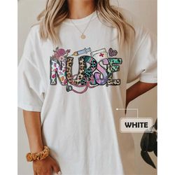 comfort colors leopard floral nurse shirt, nurse shirt, nurse life shirt, nurse gift, nursing school, registered nurse s