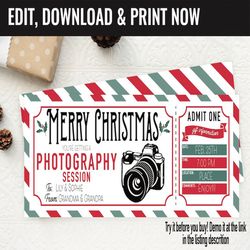 Christmas Surprise Photography Session Gift Voucher, Photography Printable Template Gift Card, Editable Instant Download