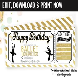 Birthday Surprise Ballet Ticket Gift Voucher, Ballet Nutcracker Printable Template Gift Card, Editable Instant Download