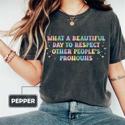 comfort colors what a beautiful day to respect other people's pronouns shirt, gay rights shirt human rights shirt equali