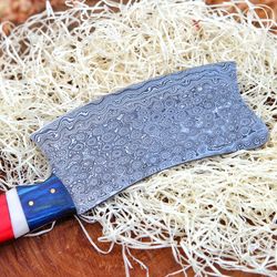 multi-colored curved handle damascus hand forged chef cleaver | chef chopper| damascus cleaver | curved blade cleaverti