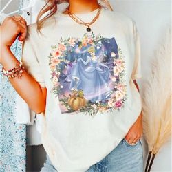 vintage floral princess cinderella comfort shirt, disney comfort colors shirt, disney princess shirt, disney family trip
