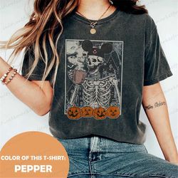 mickey skeleton coffee comfort color shirts, vintage disney skeleton spooky shirt, disney pumpkin halloween shirt, hallo