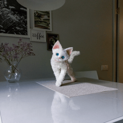 Stuffed white cat devon rex. Curly cat. Realistic cat gift. White kitten.  Cawaii cat.