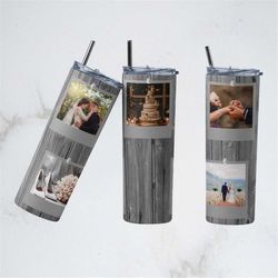 20 oz Skinny Tumbler Picture Frame Tumbler Add Quote Faux wood photo Sublimation Design PNG Instant DIGITAL