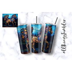 Stained Glass Horse 20oz Sublimation Tumbler Designs, 9.2 x 8.3 Straight Skinny Tumbler Wrap Png, Sublimation Design Png