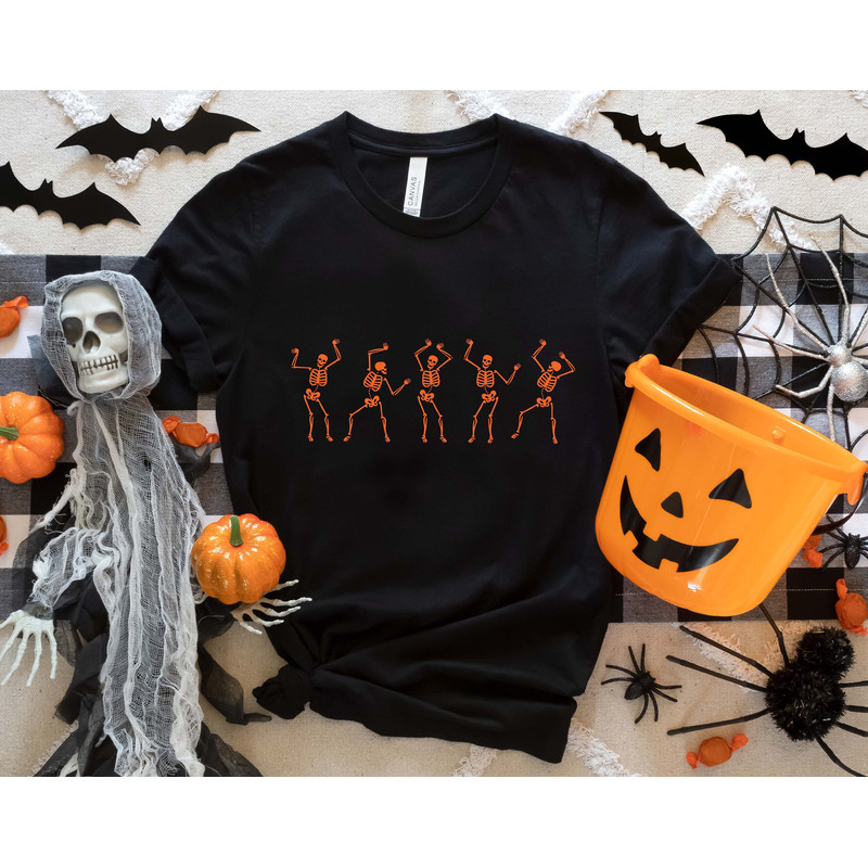 Dancing Skeletons Halloween Shirt, Skeletons Halloween T-shirt, Funny Halloween Shirt, Halloween Party Shirts, Happy Skeleton Dancing Shirt - 1.jpg