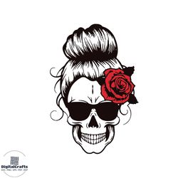 sugar skull rose svg messy bun skull svg digital cricut file