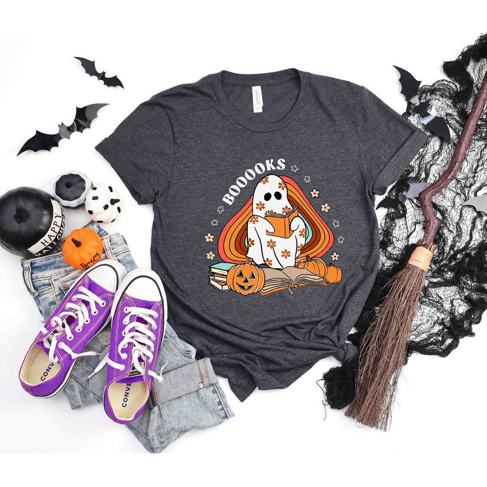 Halloween Booooks Shirt, Teacher Ghost Spooky Shirt, Retro Teacher Halloween Shirt, Books Lover Shirt, Ghost Books Shirt, Librarian T-Shirt - 2.jpg