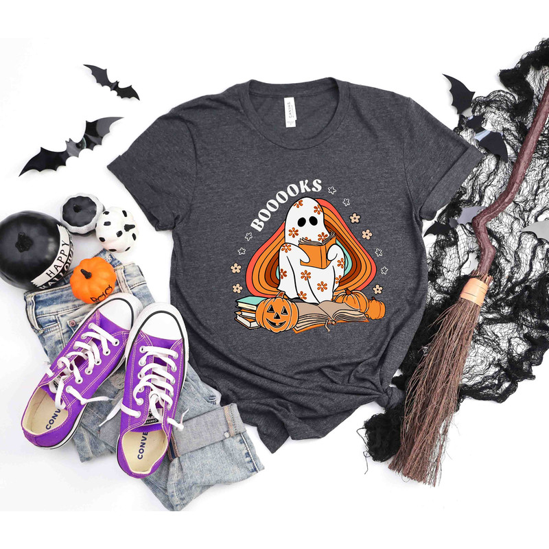 Halloween Booooks Shirt, Teacher Ghost Spooky Shirt, Retro Teacher Halloween Shirt, Books Lover Shirt, Ghost Books Shirt, Librarian T-Shirt - 2.jpg