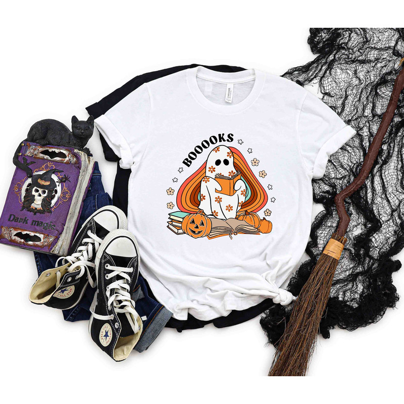 Halloween Booooks Shirt, Teacher Ghost Spooky Shirt, Retro Teacher Halloween Shirt, Books Lover Shirt, Ghost Books Shirt, Librarian T-Shirt - 3.jpg