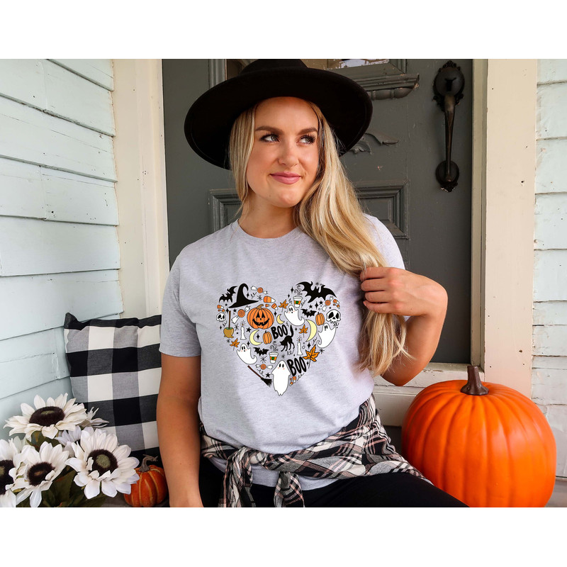 Halloween Doodles Heart Boo Shirt, Halloween Ghost Shirt, Funny Halloween Party Shirt, Creepy Cute Doodles Tee, Spooky Season Shirt, Boo Tee - 2.jpg