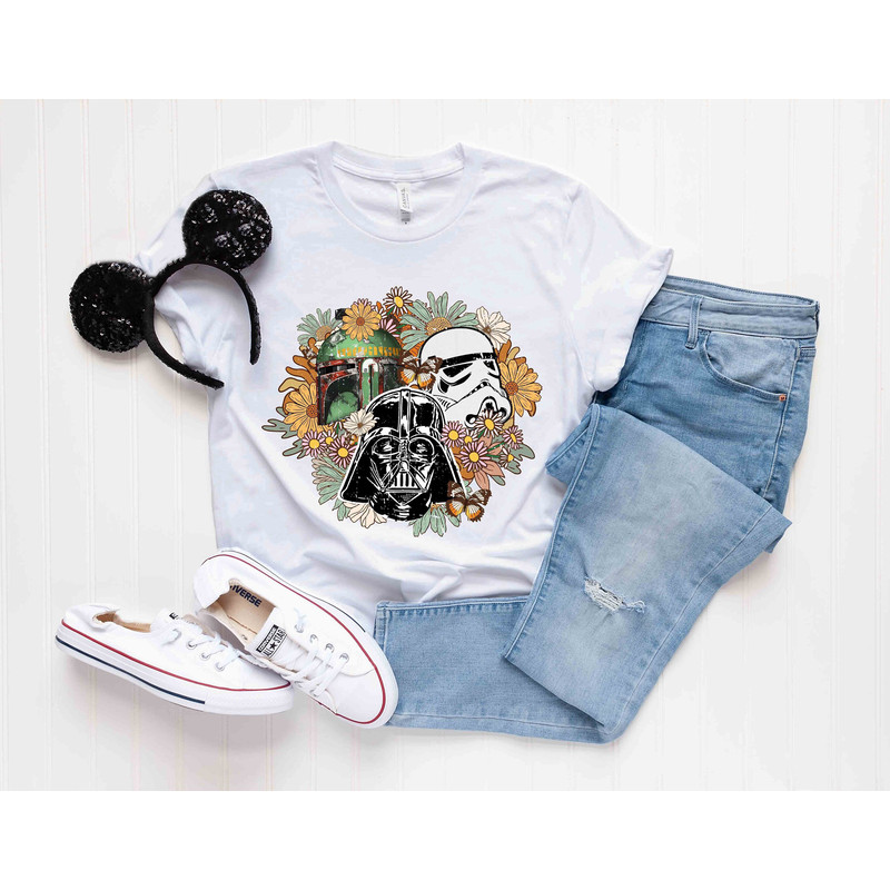 Star Wars Darth Vader Stormtrooper Boba Fett Helmet Floral Shirt, Disney Star Wars Characters Shirt, Star Wars Shirt, Galaxy's Edge Shirt - 1.jpg