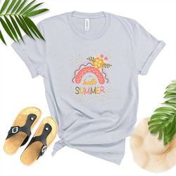 hello summer rainbow shirt,rainbow shirt,beach shirt,women's summer shirt,summer vacation shirts,summer lover shirt,summ