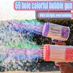 Bubble Gun Rocket 69 Holes Soap, Bubbles Machine Gun Shape Automatic Blower With Light