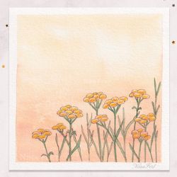 field painting summer sunset painting original watercolor painting tiny painting mini painting 3x3