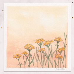 Field painting Summer sunset painting Original watercolor painting Tiny painting Mini painting 3x3