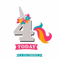 4th Birthday SVG, Unicorn Birthday iron on file, 4th Birthday Shirt SVG file, Four Years Old svg design, Unicorn SVG fil