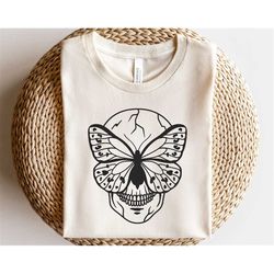 skull with butterfly svg, skeleton svg, butterfly outline, howdy shirt svg, texas svg, halloween shirt svg, southern shi