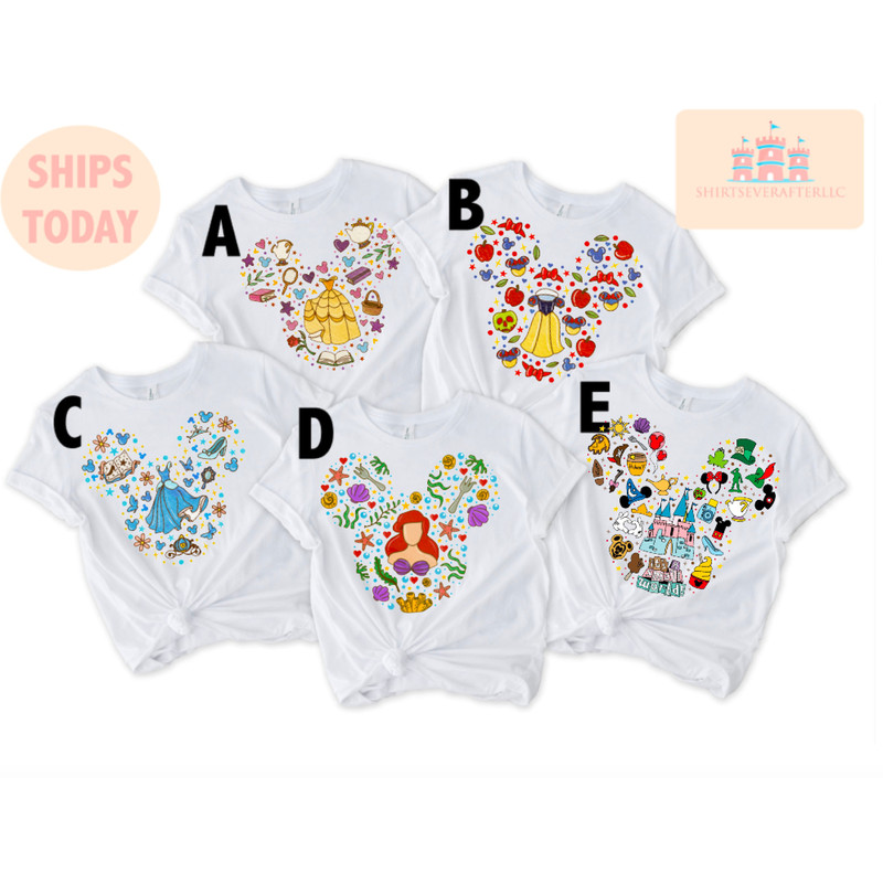 Disney Princess Belle, Ariel, Snow white, Cinderella, small world shirt, mickey disney princess shirt, family matching shirt, disney shirts - 1.jpg